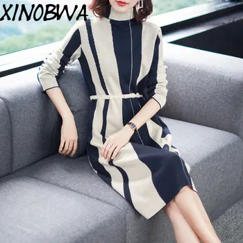 Europe New Women Winter And Autumn High Street Fashion Turtleneck Knitted Pullover Striped Sweater Dress Ladies Elegant Dresses
Europe New Women Winter And Autumn High Street Fashion Turtleneck Knitted Pullover Striped Sweater Dress Ladies Elegant Dresses