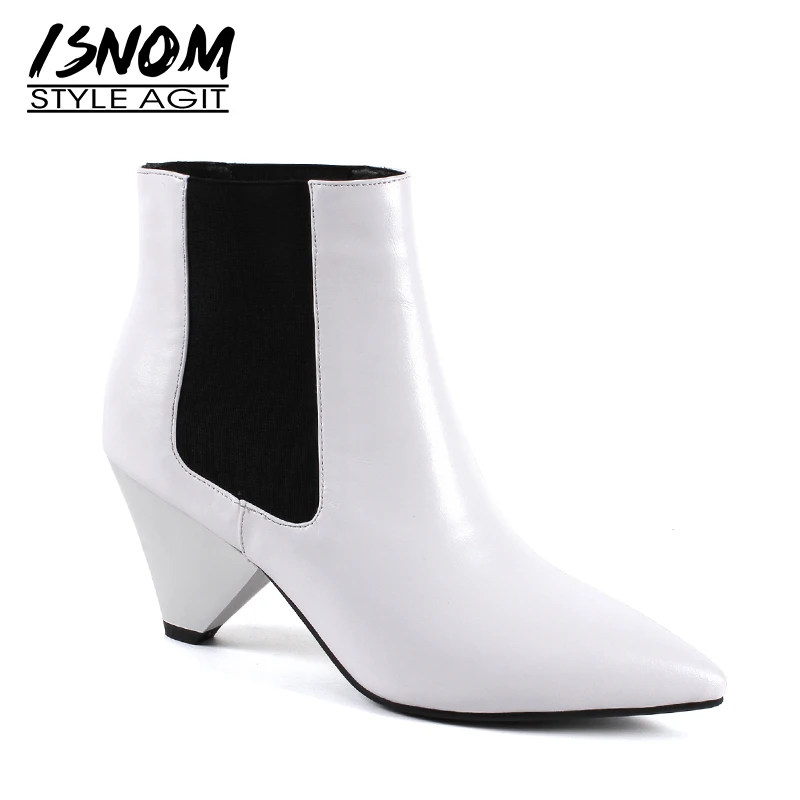 ISNOM High Heels Women Ankle Boots Elastic Pointed Toe Footwear Cow Leather Female Boot Spike Heels Shoes Woman 2018 Winter New
ISNOM High Heels Women Ankle Boots Elastic Pointed Toe Footwear Cow Leather Female Boot Spike Heels Shoes Woman 2018 Winter New