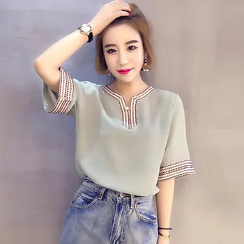 2019 Summer Short Sleeve Blouse Clothing Shirt Women Ethnic Chiffon Blouses Embroidery Patchwork V Neck Blouse Tops
2019 Summer Short Sleeve Blouse Clothing Shirt Women Ethnic Chiffon Blouses Embroidery Patchwork V Neck Blouse Tops