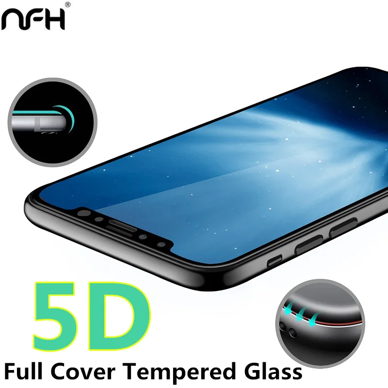 

NFH New 5D (3nd Gen 3D) Full Cover Tempered Glass For iPhone 10 X 2nd Gen 4D LCD Explosion Protection Film Cover Case On X 5.8"