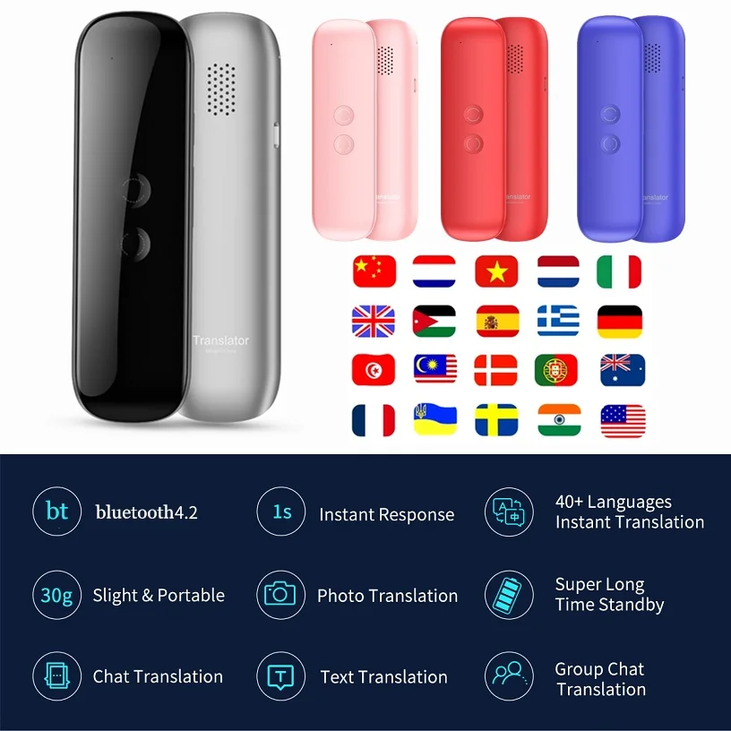 Portable Instant Smart Text / Photo / Voice Translator Language Translation bluetooth 4.2 for Travel Interpreter Voice
Portable Instant Smart Text / Photo / Voice Translator Language Translation bluetooth 4.2 for Travel Interpreter Voice