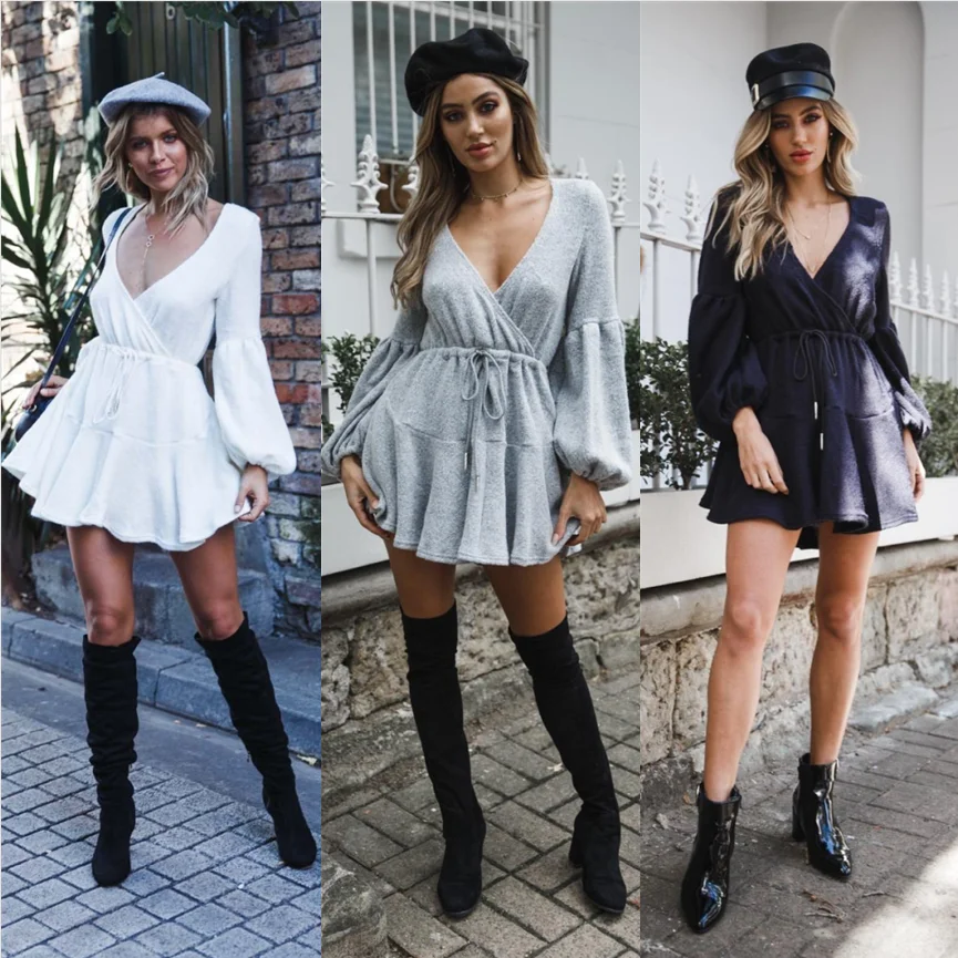 V-Neck Long Sleeve High Waist Casual Dress Autumn 2019 Women Dress Slim Women Clothes Elegant Streetwear Sexy Club Short Dresses
V-Neck Long Sleeve High Waist Casual Dress Autumn 2019 Women Dress Slim Women Clothes Elegant Streetwear Sexy Club Short Dresses