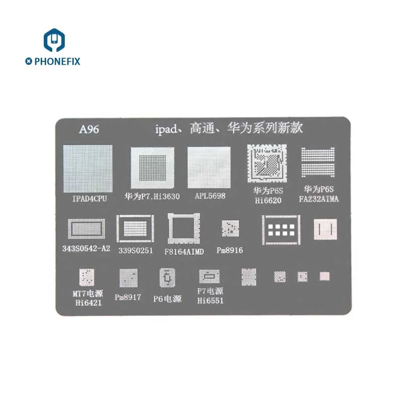 PHONEFIX Qualcomm Series BGA Reballing Stencil Template for iPad A96 MSM8917 for Samsung Huawei MSM8992 LG BGA IC Chip Repair
PHONEFIX Qualcomm Series BGA Reballing Stencil Template for iPad A96 MSM8917 for Samsung Huawei MSM8992 LG BGA IC Chip Repair