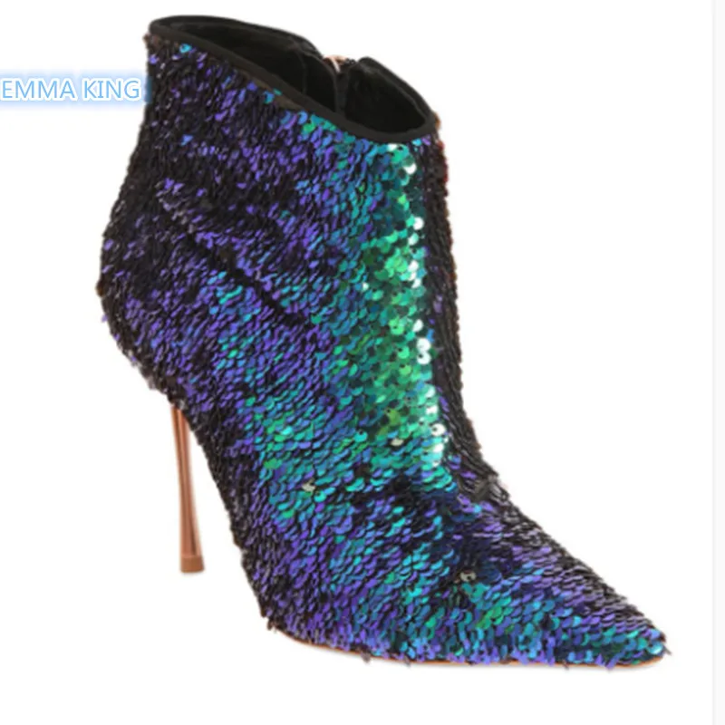 Spring Glitter Bling Ankle Boots Metal High Heels Pointed Toe Booties Sequin Stilettos Martin Boots Side Zipper Sexy Shoes Woman
Spring Glitter Bling Ankle Boots Metal High Heels Pointed Toe Booties Sequin Stilettos Martin Boots Side Zipper Sexy Shoes Woman