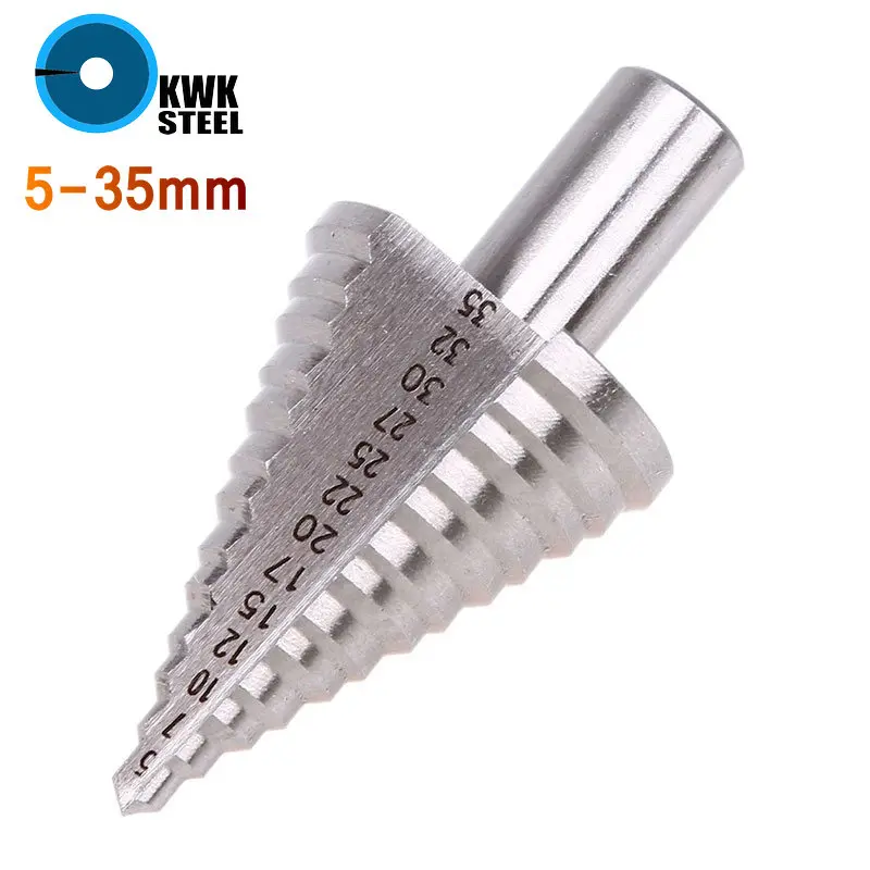 HSS Step Drill Bit 5-35MM 13 Steps Multiple Hole Cutting for Metals Platic Wood Cone Drill Bits Round Shank High Speed Steel
HSS Step Drill Bit 5-35MM 13 Steps Multiple Hole Cutting for Metals Platic Wood Cone Drill Bits Round Shank High Speed Steel