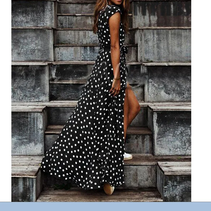 New Womens Fashion V-Neck High Split Boho Poka-dot Summer Beach Dress Evening Party Dress
New Womens Fashion V-Neck High Split Boho Poka-dot Summer Beach Dress Evening Party Dress
