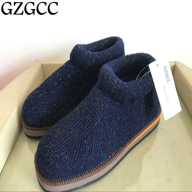 Фото Gzgcc зимние теплые мужские Обувь трикотажные Свитеры для женщин Сапоги и ботинки