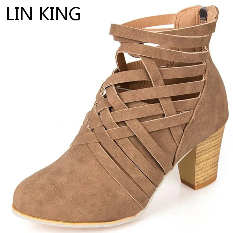 LIN KING Spring Autumn Vintage Women Gladiator Boots Rome Zipper Short Boots Solid Round Toe Cross Tie Short Shoes Big Size 43
LIN KING Spring Autumn Vintage Women Gladiator Boots Rome Zipper Short Boots Solid Round Toe Cross Tie Short Shoes Big Size 43