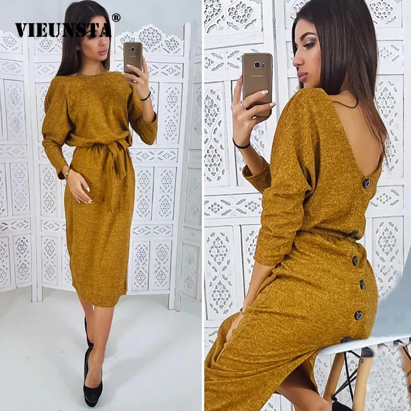 VIEUNSTA Women Vintage Sashes Back V neck Button Dress Long Sleeve O-neck Straight Mid Party Dress Fashion Spring Summer Dresses
VIEUNSTA Women Vintage Sashes Back V neck Button Dress Long Sleeve O-neck Straight Mid Party Dress Fashion Spring Summer Dresses