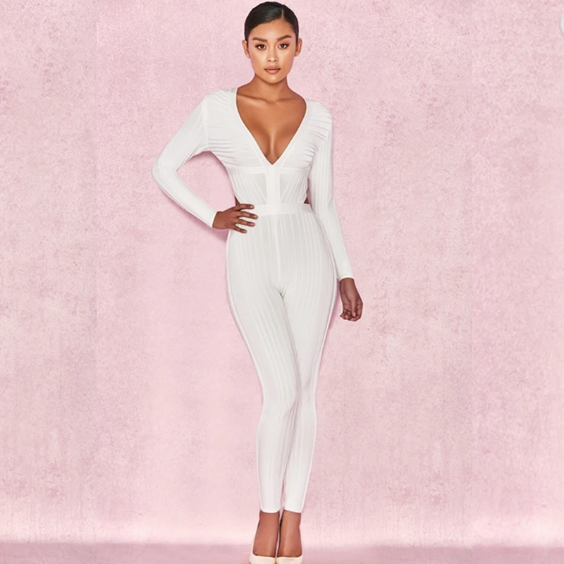 Sexy V Neck Elegant 2017 New Women White Bandage Jumpsuits Bodycon Wholesale HL autumn Backless Celebrity Prity Jumpsuit Vestido
Sexy V Neck Elegant 2017 New Women White Bandage Jumpsuits Bodycon Wholesale HL autumn Backless Celebrity Prity Jumpsuit Vestido