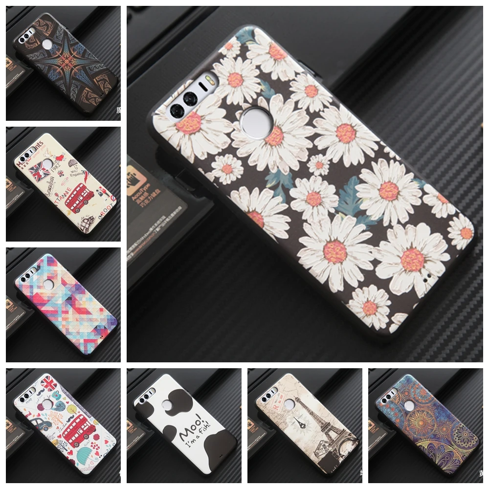 for Huawei Honor 8 Case Luxury 3D Relief Printing Back Soft TPU Honor8 Cases Silicon Cover Phone Bag honor8 | Мобильные телефоны и