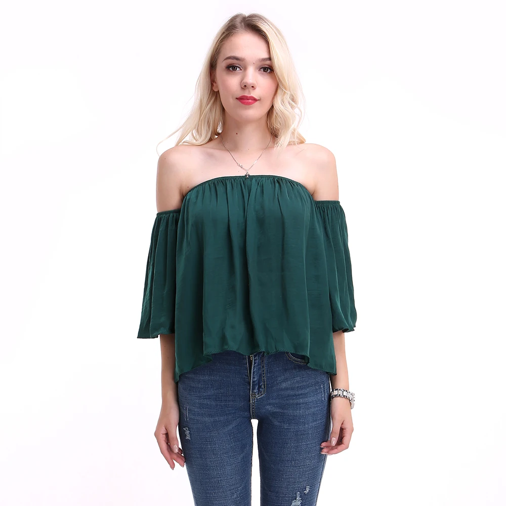 Off Shoulder Ladies Sexy Summer Tops Silk Satin Blouse Female Half Sleeve Women's Causal Shirts
Off Shoulder Ladies Sexy Summer Tops Silk Satin Blouse Female Half Sleeve Women's Causal Shirts