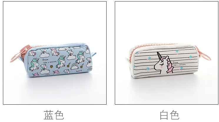 1 Pcs Kawaii Pencil Case Unicorn Canvas Big Zipper Estuches School Pencil Box Pencilcase Pencil Bag School Supplies Stationery 1