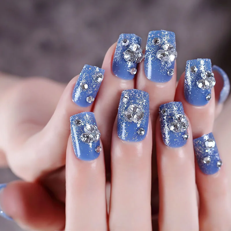 24pcs DIY Blue Color Acrylic False Nails Patterns Press On Nail Art Tips with Glue New Fashion Shining Rhinestone Fake Nails
24pcs DIY Blue Color Acrylic False Nails Patterns Press On Nail Art Tips with Glue New Fashion Shining Rhinestone Fake Nails