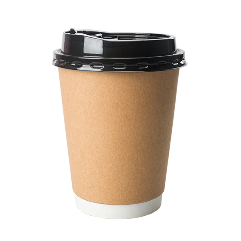 Image 8oz High end double wall heat insulation hot coffee paper cup with lid set of 50pak