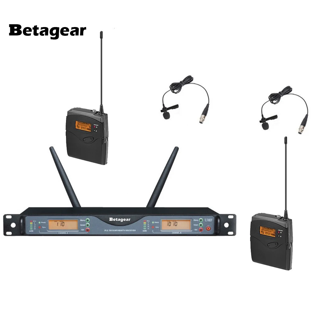 Фото Betagear Professional Microphone RU24D4D Pro 2CH DJ Stage Church Wireless UHF Dual Lavalier System microfono mikrafon | Электроника