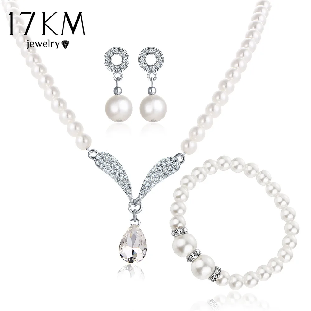 17KM Imitation Pearl Water Drop Jewelry Sets Necklaces Silver Color Crystal Earrings Bracelet for Women Statement Bijoux Femm
17KM Imitation Pearl Water Drop Jewelry Sets Necklaces Silver Color Crystal Earrings Bracelet for Women Statement Bijoux Femm