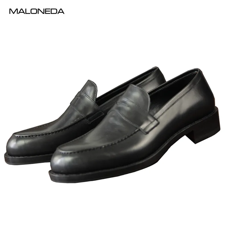 

MALONEDA Custom New Genuine Cow Leather Handmade Men's Slip On Dress Shoes Loafers With Goodyear Welted Black Color