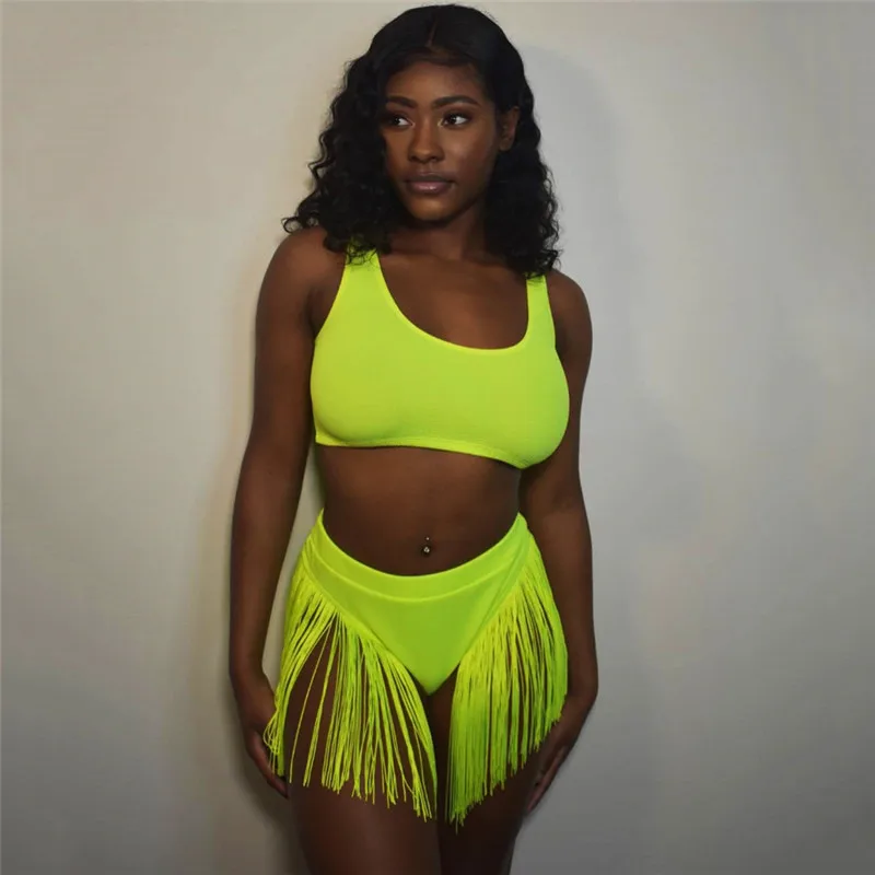 Neon Green Two 2 Piece Set Women Backless Tank Top Long Tassels Hot Shorts Sexy Lady Outfits 2019 Summer Beach Matching Sets 
Neon Green Two 2 Piece Set Women Backless Tank Top Long Tassels Hot Shorts Sexy Lady Outfits 2019 Summer Beach Matching Sets