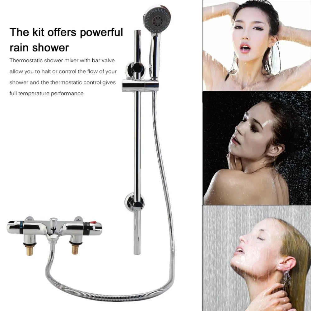 Chrome Thermostatic Bathroom Bath Shower Mixer Tap Hand Held Shower Head Slider Shower Rail Kit Shower System Equipment
Chrome Thermostatic Bathroom Bath Shower Mixer Tap Hand Held Shower Head Slider Shower Rail Kit Shower System Equipment