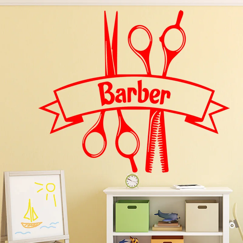 New Arrival Hairdressing Salon Wall Stickers Barber Shop Logo Vinyl Wall Decals For Teen Bedroom Decorations Interior Decor Wall Wear Removable