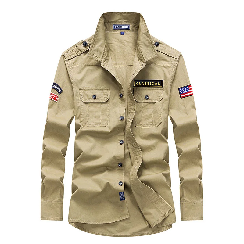 Brand Mens Clothing Military Designer Shirt Mens Casual Wear High Quality Cotton Cargo Casual Shirts Solid Color Long Sleeve
Brand Mens Clothing Military Designer Shirt Mens Casual Wear High Quality Cotton Cargo Casual Shirts Solid Color Long Sleeve