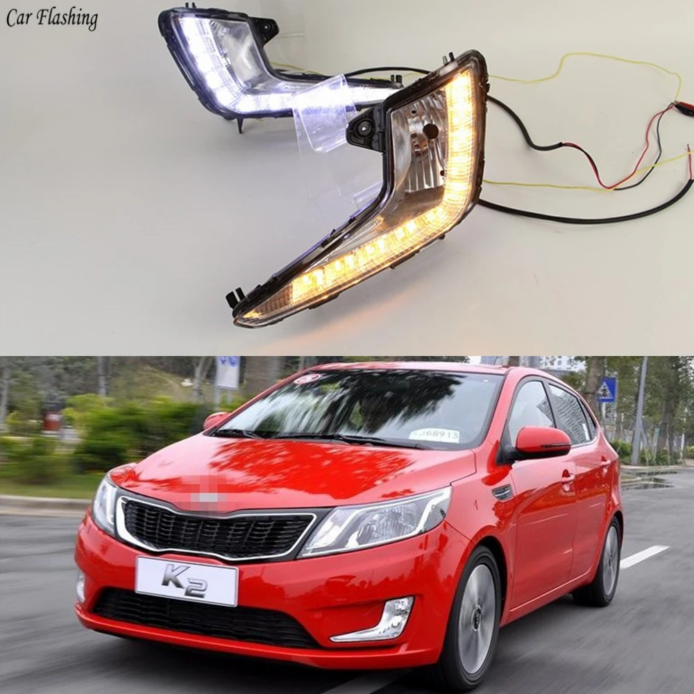 Car Flashing 1 Set Car LED ABS DRL Daytime Running Light Daylight With Yellow Turn Signal Lamp For Kia RIO K2 2012 2013 2014
Car Flashing 1 Set Car LED ABS DRL Daytime Running Light Daylight With Yellow Turn Signal Lamp For Kia RIO K2 2012 2013 2014