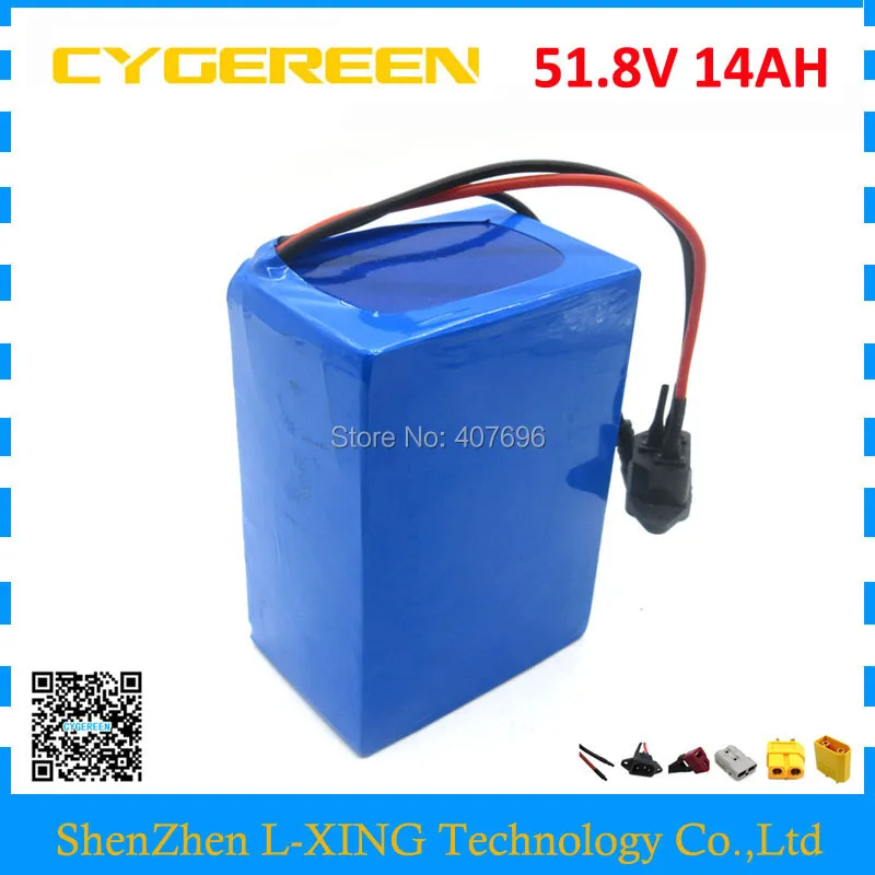 

1000W 52V 14AH battery 51.8V 14AH scooter battery 52V ebike battery use for Samsung 3500mah cell 30A BMS with 2A Charger