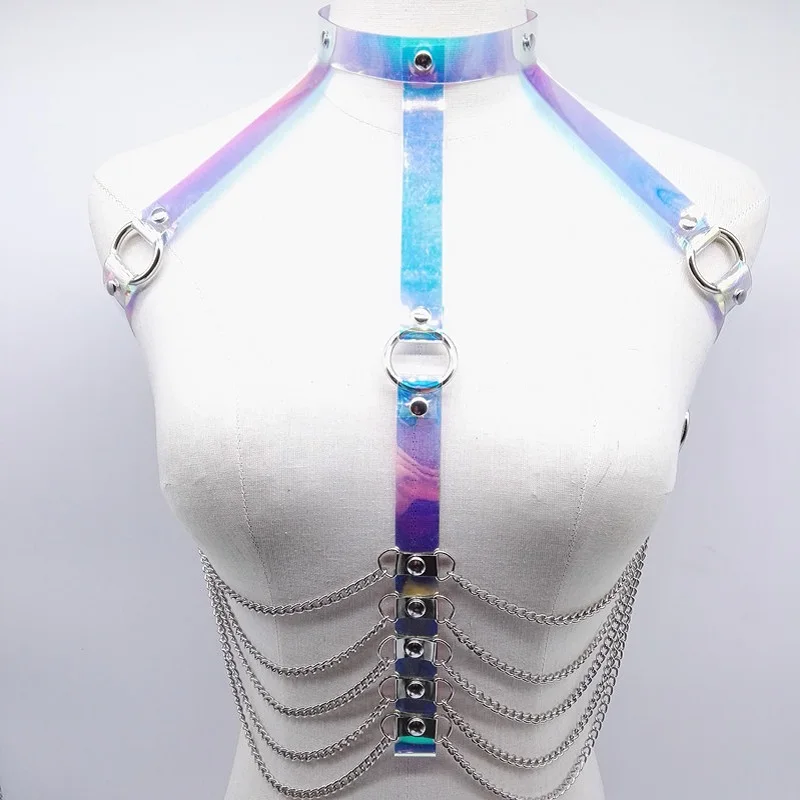 Women Punk Harness Laser holographic leather Handmade body bondage Chest Belt waistband waist belt Sexy Chain choker top Bra
Women Punk Harness Laser holographic leather Handmade body bondage Chest Belt waistband waist belt Sexy Chain choker top Bra