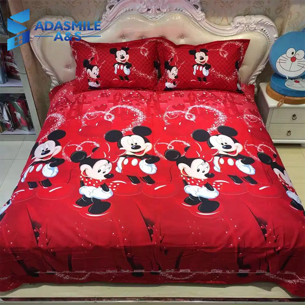 Disney Mickey Mouse Kids Bedding Sets Single Double Cartoon Duvet Cover Quilt Pillowcase 3pcs Red Bed Linen Set