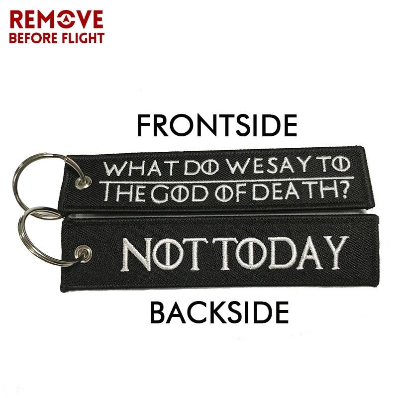 

20 PC Motorcycle Keychains WHAT DO WE SAY TO THE GOD OF DEATH Chaveiro Key Chains Embroidery Keychain for Motorcycle Key Ring