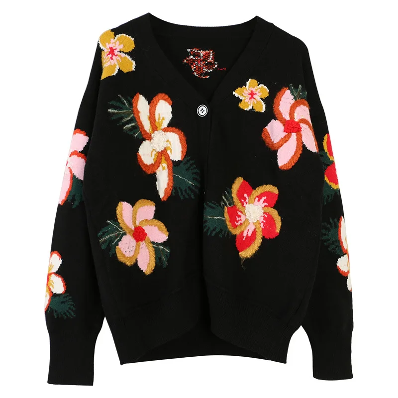 Europe and America style autumn women's knitted coat Chic embroidered floral V-neck cardigans jackets A618
Europe and America style autumn women's knitted coat Chic embroidered floral V-neck cardigans jackets A618