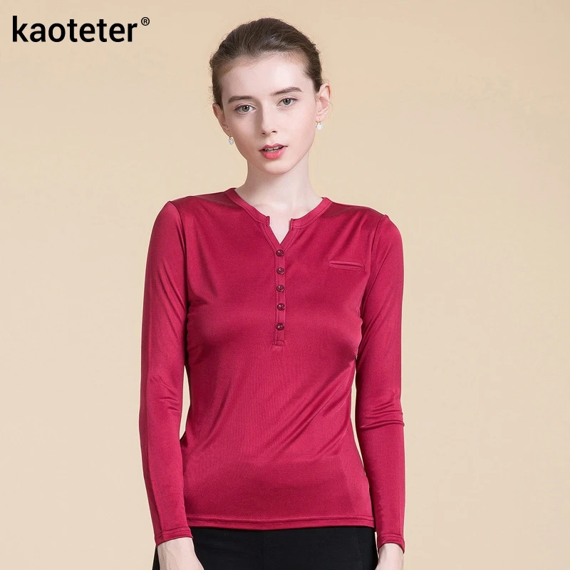 Pure Silk Women's Casual T-shirts Long Sleeve Slim Tees Shirt Women V Neck Tops Ladies Shirts Female T-shirt
Pure Silk Women's Casual T-shirts Long Sleeve Slim Tees Shirt Women V Neck Tops Ladies Shirts Female T-shirt