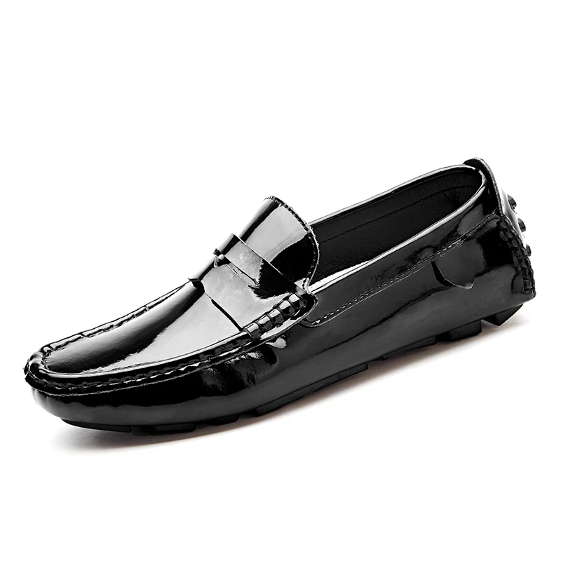 

VKERGB Fashion Summer Style Soft Moccasins Men Glossy Loafers High Quality Genuine Leather Shoes Men Flats Driving Shoes red