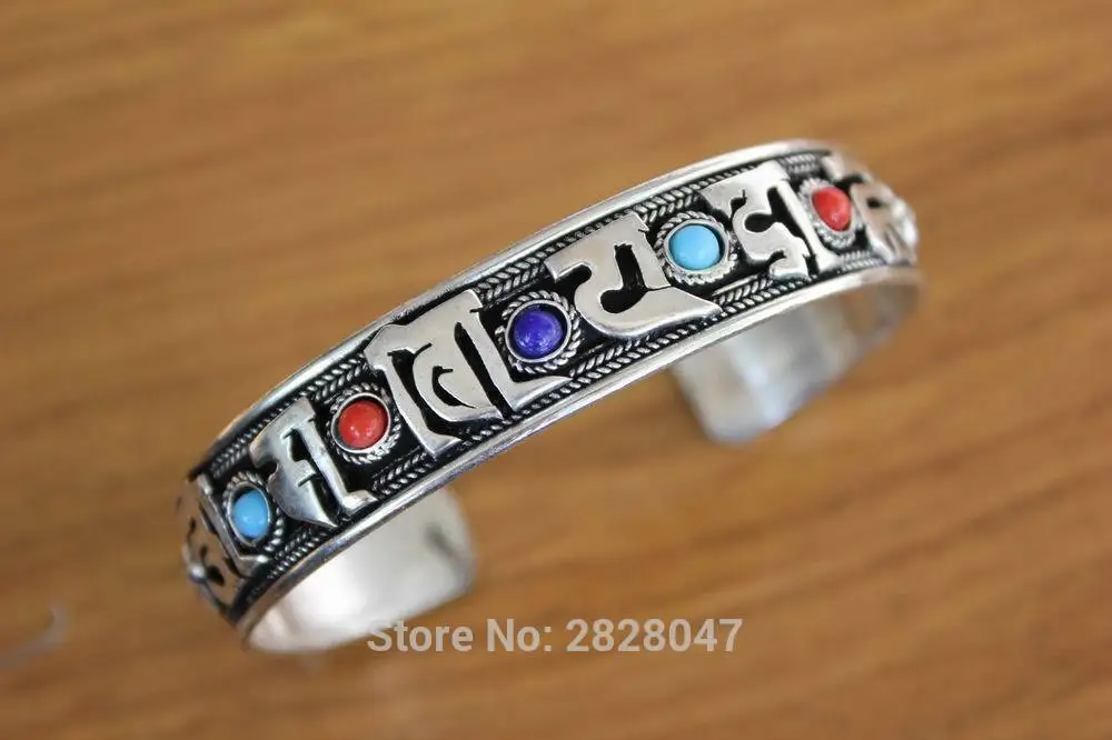 BR412 Tibetan Silver Inlaid Coloful Beads Mantra Dorje 14mm Open Back Cuff Bangle Handmade Nepal Women Adjustable Bracelet
BR412 Tibetan Silver Inlaid Coloful Beads Mantra Dorje 14mm Open Back Cuff Bangle Handmade Nepal Women Adjustable Bracelet