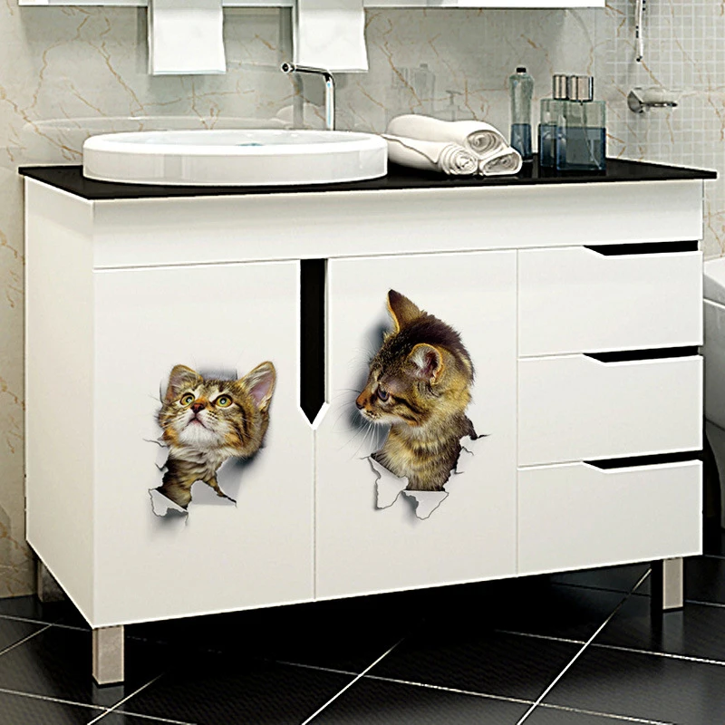 Мультяшные животные милые Коты наклейки 3d для холодильника ПВХ на стену окно