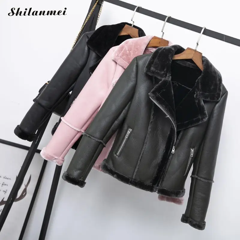 Female Fleece Leather Winter Jacket Women Casual Turn Collar Warm Solid PU Leather Motorcycle Jacket Coat Fashion Women Outwear
Female Fleece Leather Winter Jacket Women Casual Turn Collar Warm Solid PU Leather Motorcycle Jacket Coat Fashion Women Outwear