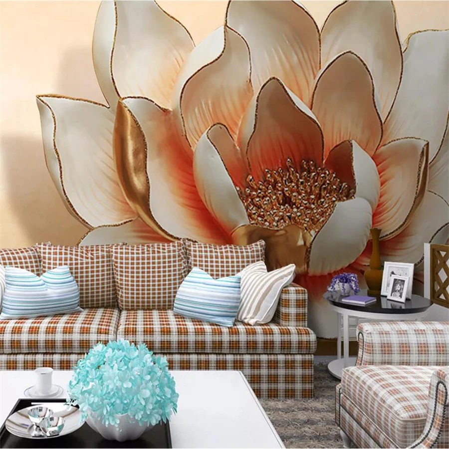 

beibehang papel de parede Custom large wallpaper 3D stereo embossed lotus TV sofa background wall painting living room wallpaper