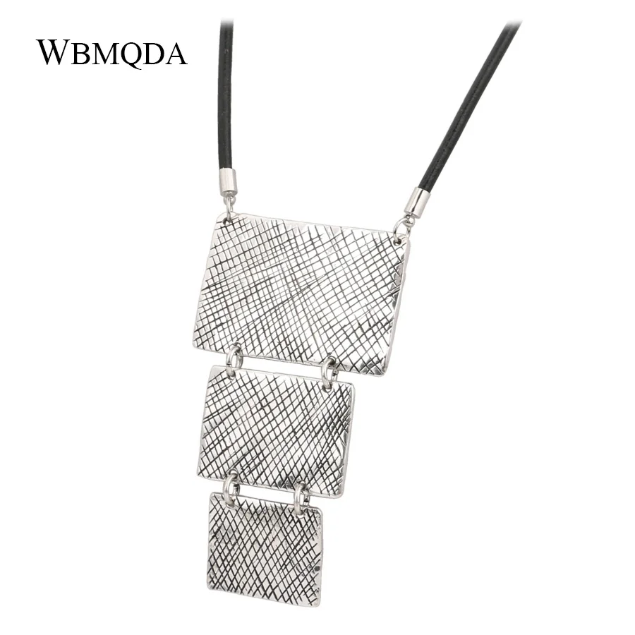 Фото Винтажное креативное серебряное ожерелье с прямоугольной подвеской в стиле