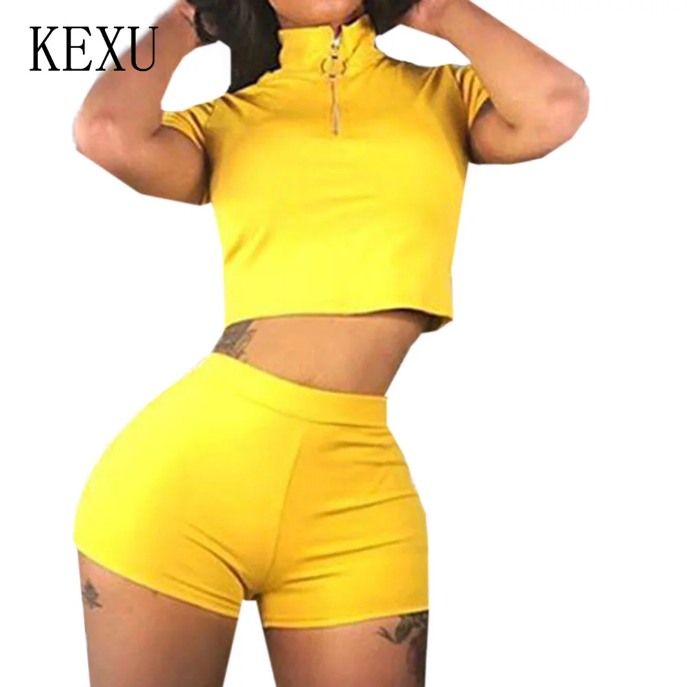 KEXU Rompers New Arrival Two Pieces Sets Sportswear Summer Casual Solid Short Sleeve Jumpsuits Women Casual Street Playsuits
KEXU Rompers New Arrival Two Pieces Sets Sportswear Summer Casual Solid Short Sleeve Jumpsuits Women Casual Street Playsuits