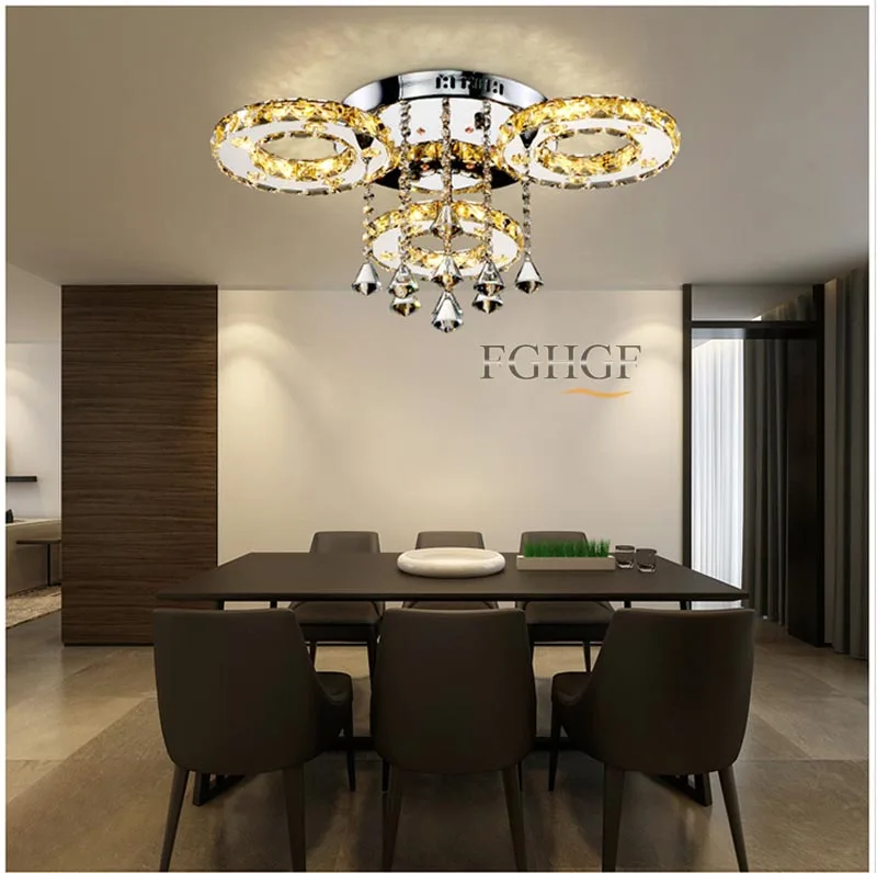 Modern led crystal chandelier light Round Circle Flush Mounted Chandeliers lamp living room Lustre luminaria with remote control