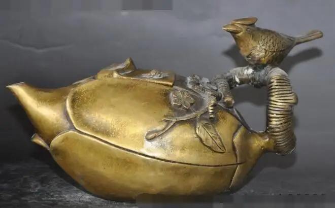 S3046 8" Chinese Bronze Bamboo shoots Bird flower statue Rice wine Pot Flagon Teapot
S3046 8" Chinese Bronze Bamboo shoots Bird flower statue Rice wine Pot Flagon Teapot