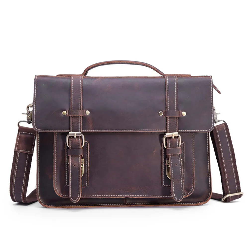 Genuine Leather Messenger Bag 13 Inch Laptop Briefcase Real Shoulder Handbag for IPAD Cross body Large Capacity Tote |