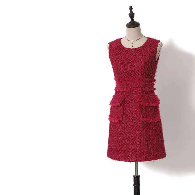 Ladies Evening Party Elegant Tweed Dress 2019 Spring Autumn Winter Women Tassel Pockets O-neck Mini Dress red Y113
Ladies Evening Party Elegant Tweed Dress 2019 Spring Autumn Winter Women Tassel Pockets O-neck Mini Dress red Y113