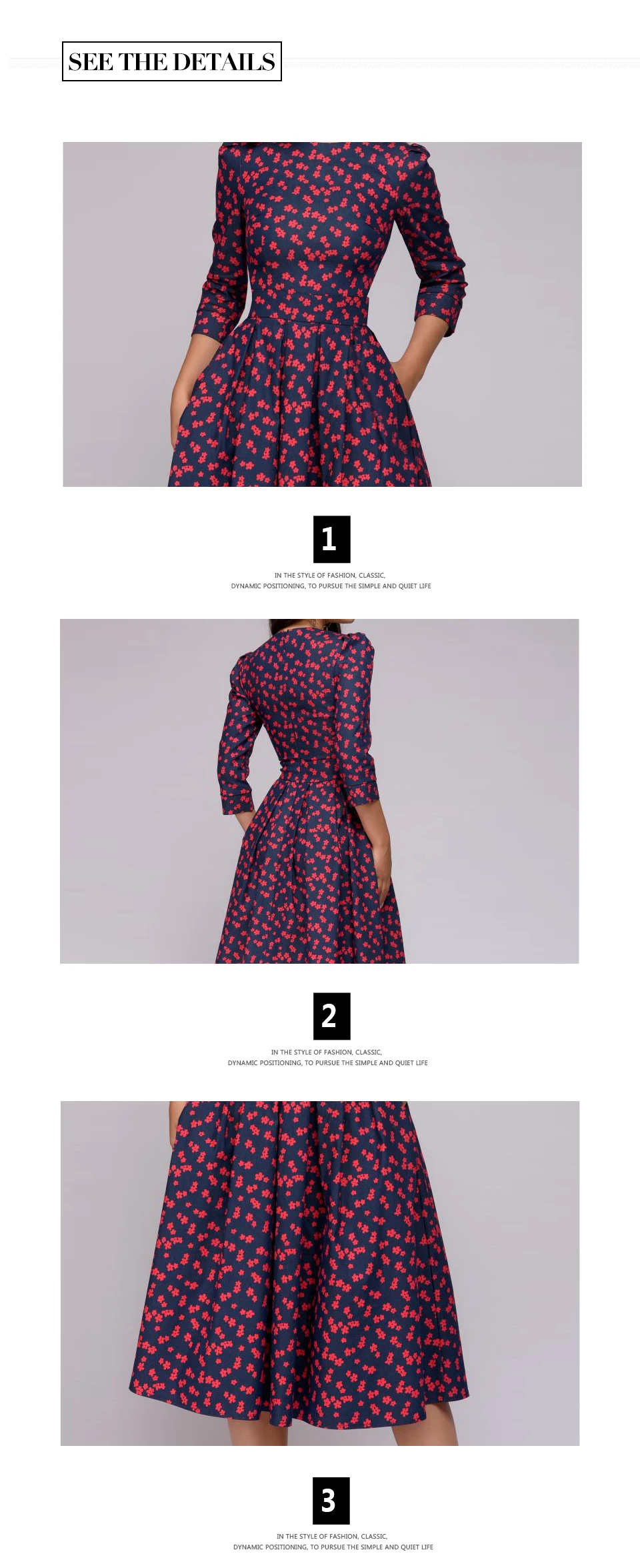 Women A-line Dress 2018 Vintage printing Three Quarter Sleeve women Autumn Dress(No Pockets)