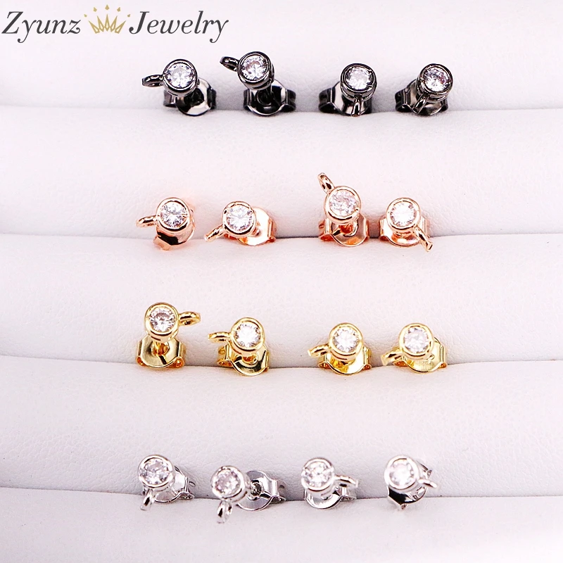 20 Pairs CZ Zircon Stud Earrings Diameter 4mm Copper Gold Rhodium Color Earring Loop Findings for Diy Jewelry Making
20 Pairs CZ Zircon Stud Earrings Diameter 4mm Copper Gold Rhodium Color Earring Loop Findings for Diy Jewelry Making