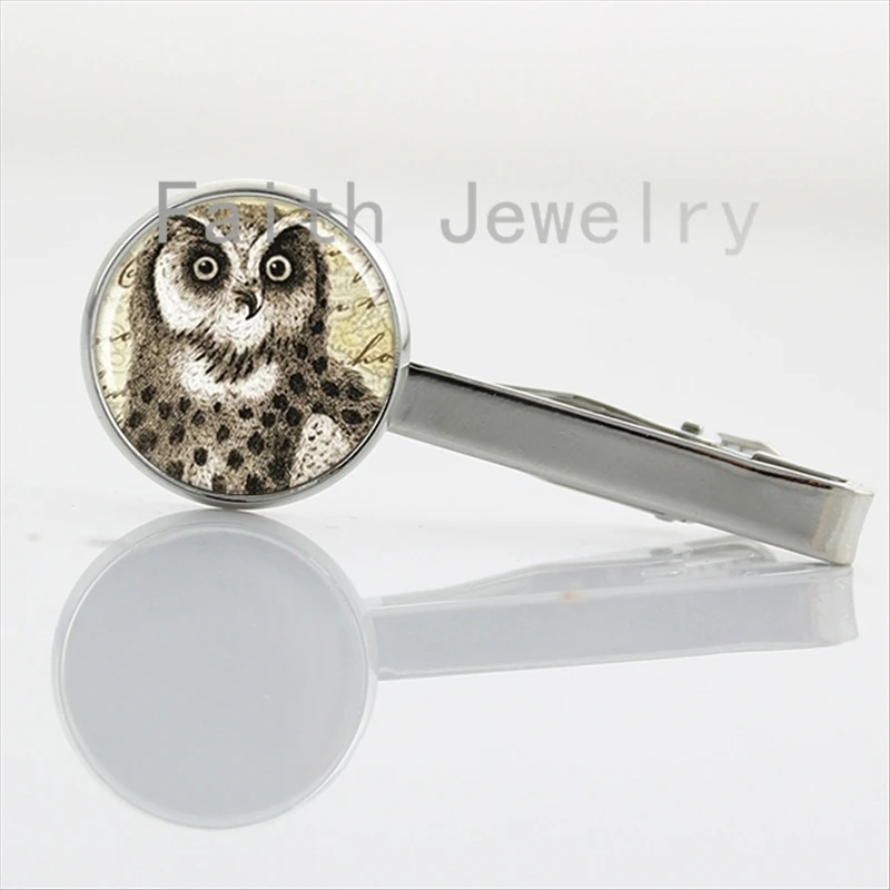 Image 2016 New Owl tie clips Vintage nature bird jewelry Woodland animal cute baby owl art picture Necktie Bar Clasp Clamp Pin NS110