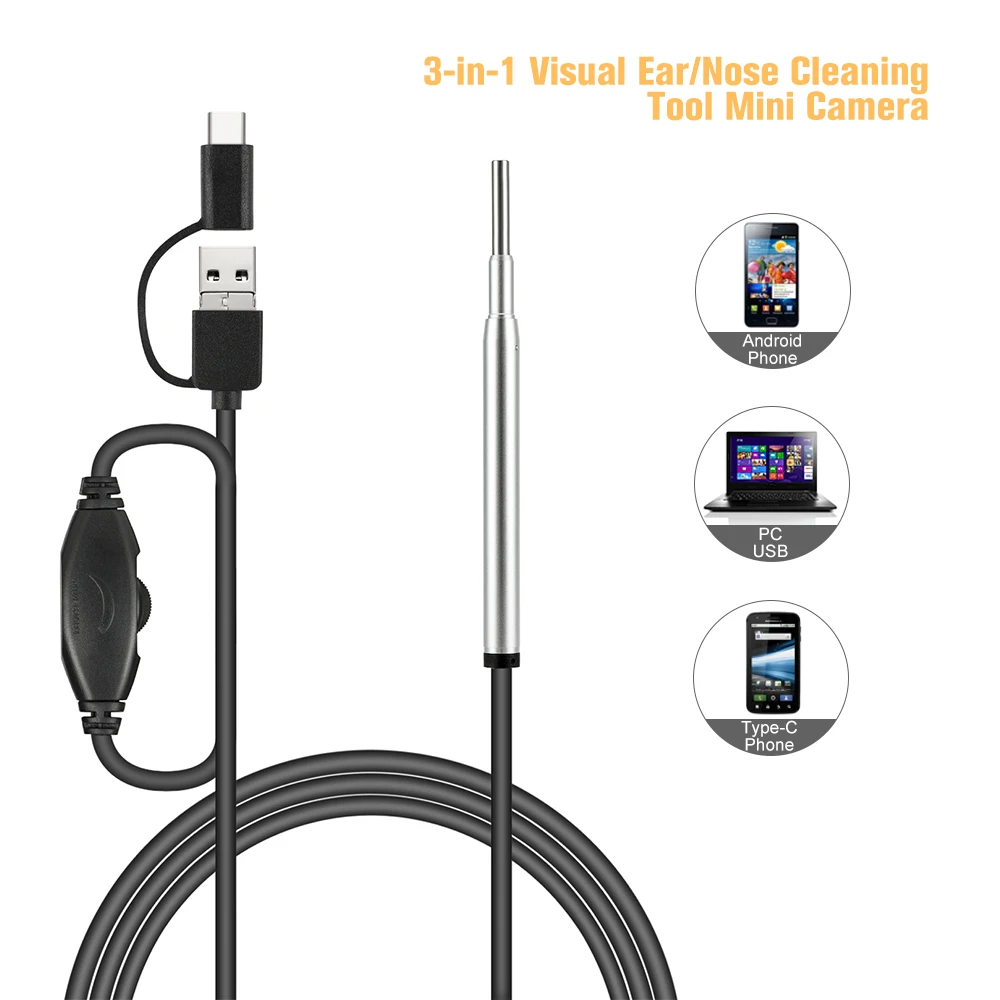 Mini Endoscope Camera 3.9MM 6 Adjustable LEDs Three-in-one Interface USB Inspection OTG Ear Nose Visual Health Care Ear Pick Set
Mini Endoscope Camera 3.9MM 6 Adjustable LEDs Three-in-one Interface USB Inspection OTG Ear Nose Visual Health Care Ear Pick Set