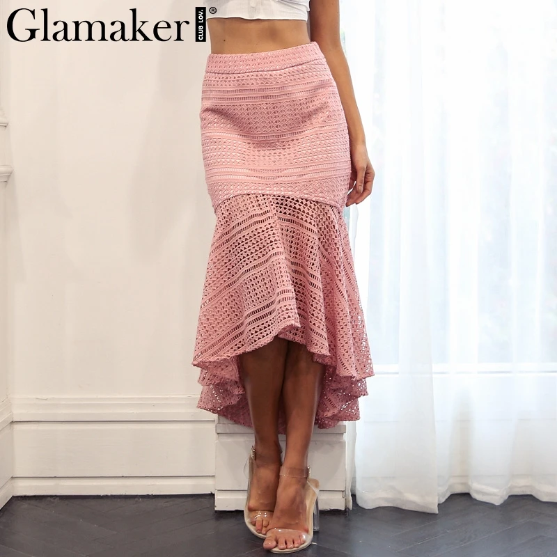 Glamaker Elegant solid lace long skirt Women sexy hollow out asymmetric Mermaid skirt Female summer bodycon maxi skirt party
Glamaker Elegant solid lace long skirt Women sexy hollow out asymmetric Mermaid skirt Female summer bodycon maxi skirt party