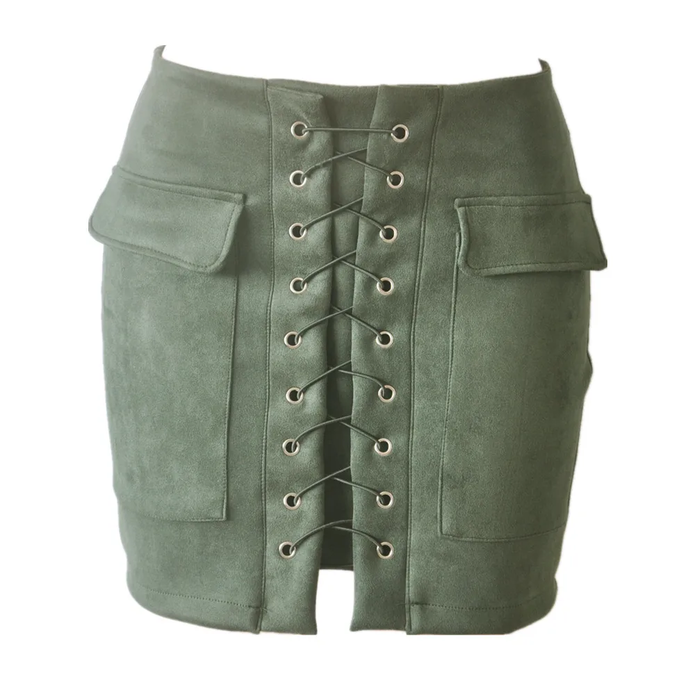 Autumn lace up suede leather women skirt 90's Vintage pocket preppy short skirt Winter high waist casual Army green skirts
Autumn lace up suede leather women skirt 90's Vintage pocket preppy short skirt Winter high waist casual Army green skirts